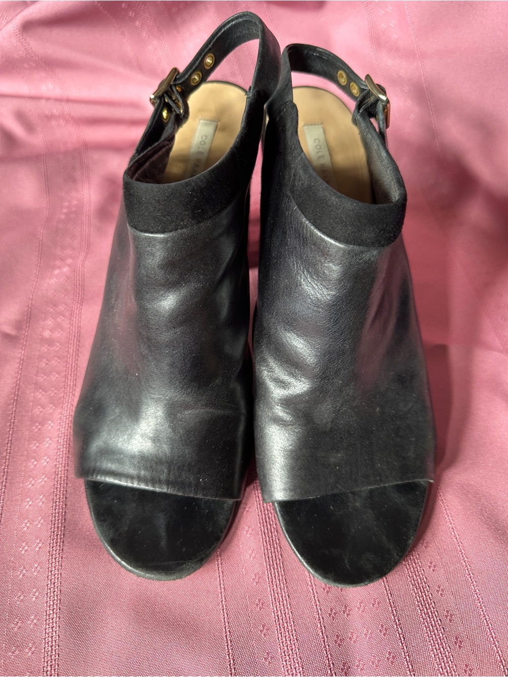 Black Leather Open-Toe Slingback